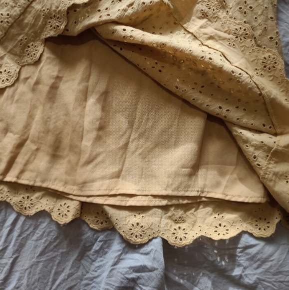Knox Rose SZ XS‎ Muted Mustard Eyelet Baby Doll Dress w/lining - Picture 4 of 10